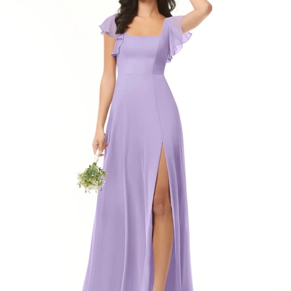 Azazie Bondi Lilac A-Line Ruffled Chiffon Dress